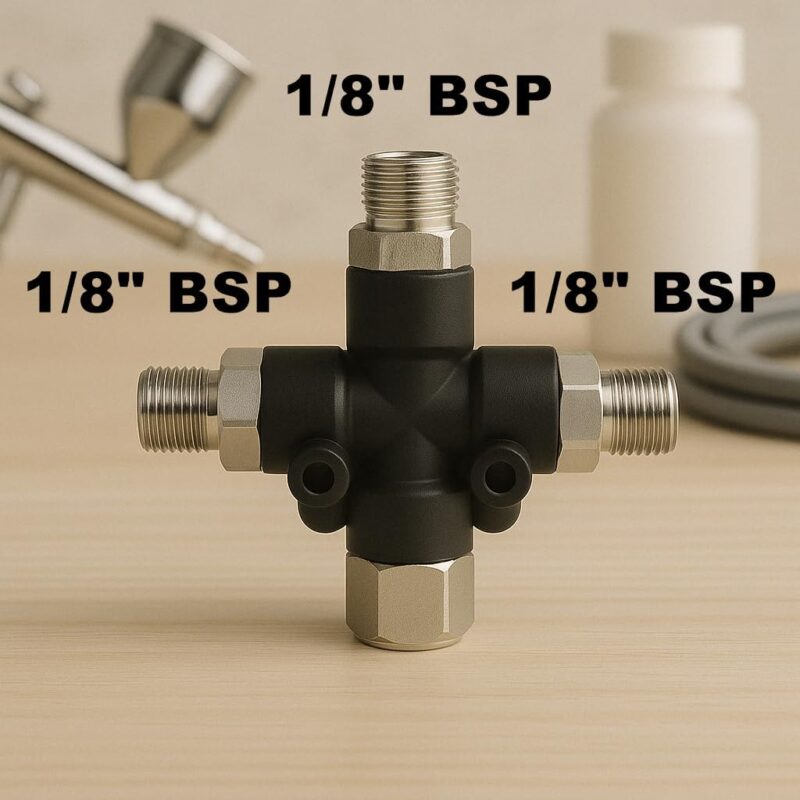 3 Way Airbrush Air Hose Splitter Manifold with 1/8 inch BSP Fittings, Spray Connector Push to Connect Fittings