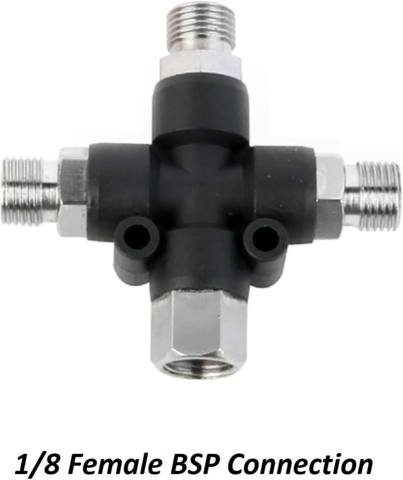 3 Way Airbrush Air Hose Splitter Manifold with 1/8 inch BSP Fittings, Spray Connector Push to Connect Fittings