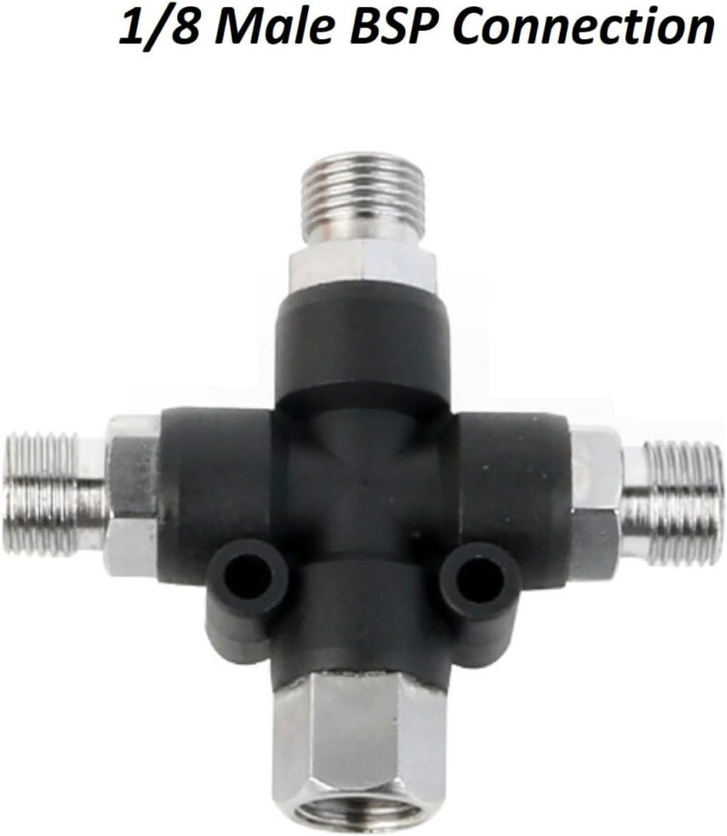 3 Way Airbrush Air Hose Splitter Manifold with 1/8 inch BSP Fittings, Spray Connector Push to Connect Fittings