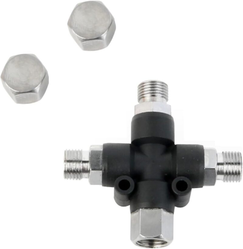 3 Way Airbrush Air Hose Splitter Manifold with 1/8 inch BSP Fittings, Spray Connector Push to Connect Fittings