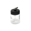 Empty 3/4 Ounce (22cc) Glass Jar Bottles with 30° Down Angle Adaptor Lid Assembly - Fits Dual-Action Siphon Feed Airbrushes, Use with Master, Badger, Paasche, Iwata