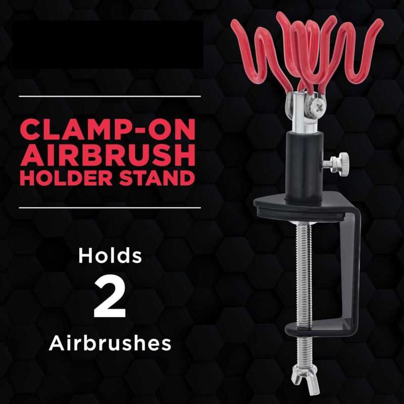 Airbrush Clamp-On 2-Airbrush Holder Stand - Table/Bench Mount - Airbrush Accessories & Supplies for Garage or Workspace
