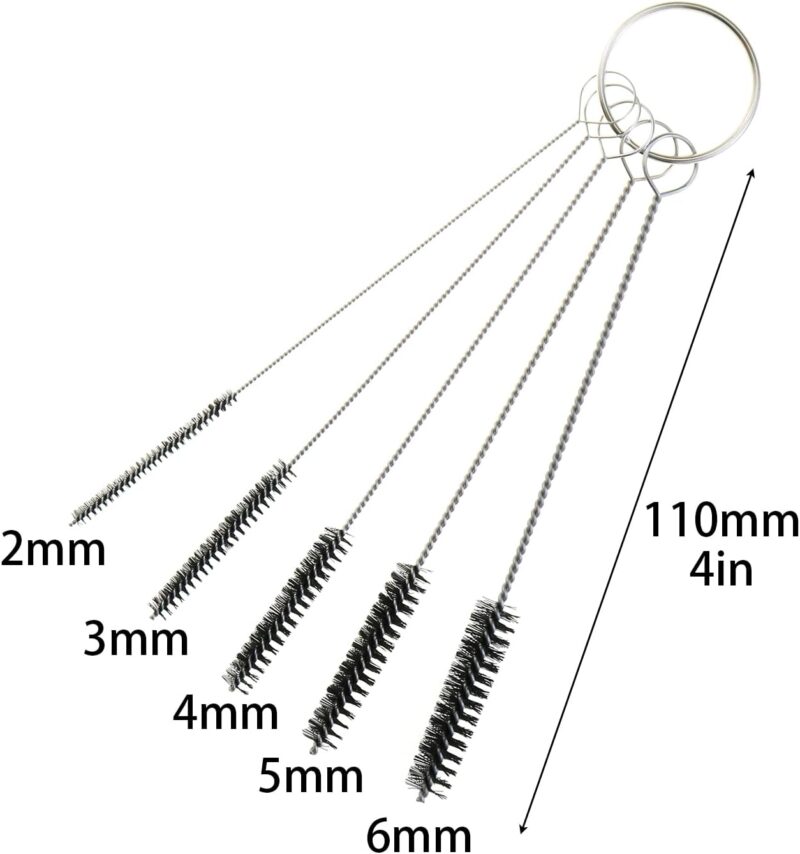 5 Piece 4-Inch Airbrush Cleaning Brush, Nylon Tube Brush Set, Straw Cleaning Brush, Carburetor Cleaning Brush, Small Wire Brush, Cleaning Tools, Black