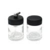 Empty 3/4 Ounce (22cc) Glass Jar Bottles with 30° Down Angle Adaptor Lid Assembly - Fits Dual-Action Siphon Feed Airbrushes, Use with Master, Badger, Paasche, Iwata