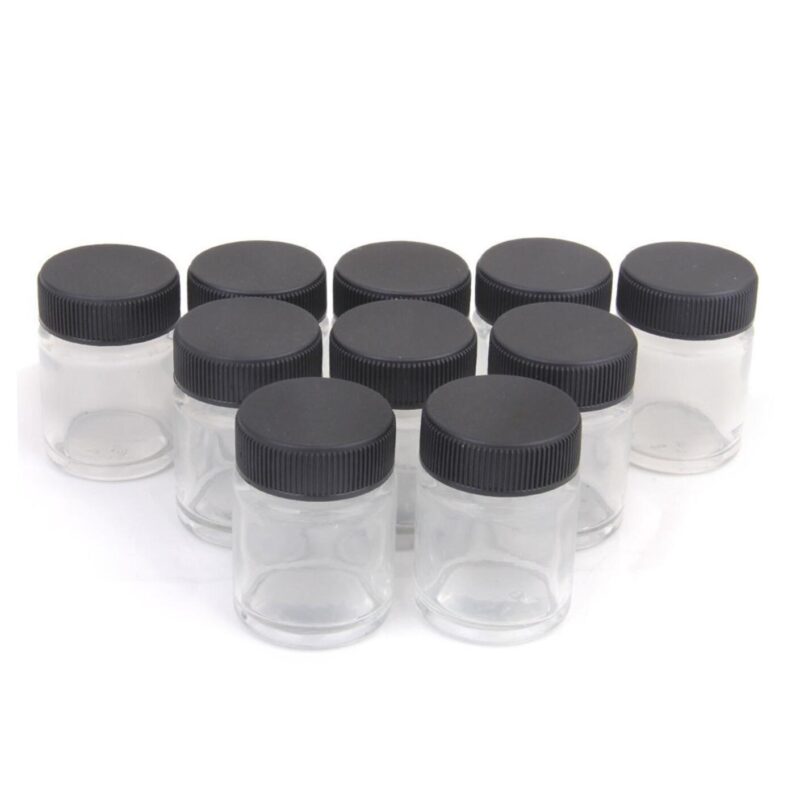 Airbrush Bottles 3/4oz 22cc with Plastic Lids Kit and Extra Lids + O-Ring, Air brush Paint Storage Jars Store Pigments Color Inks