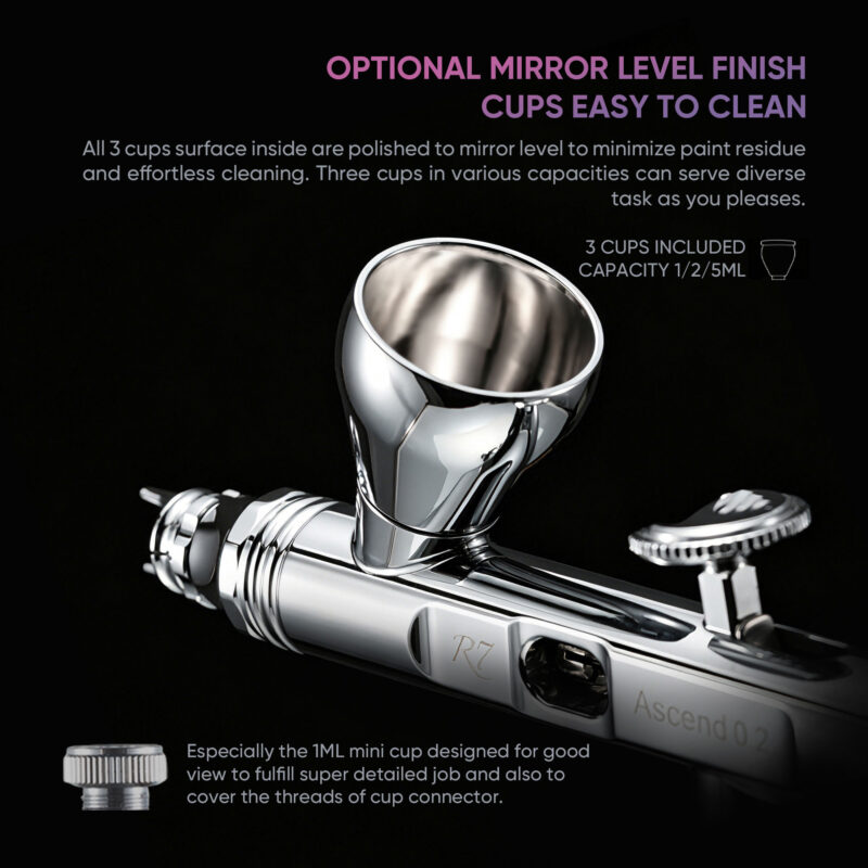 R7 RDSWA Airbrush kit, Spray Gun, Airbrush Gun Dual-Action Gravity , 0.2mm Needle, Air Brush Set Makeup Nail Art Painting Model Coloring Cake Decor Silver