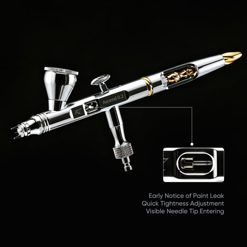 R7 RDSWA Airbrush kit, Spray Gun, Airbrush Gun Dual-Action Gravity , 0.2mm Needle, Air Brush Set Makeup Nail Art Painting Model Coloring Cake Decor Silver
