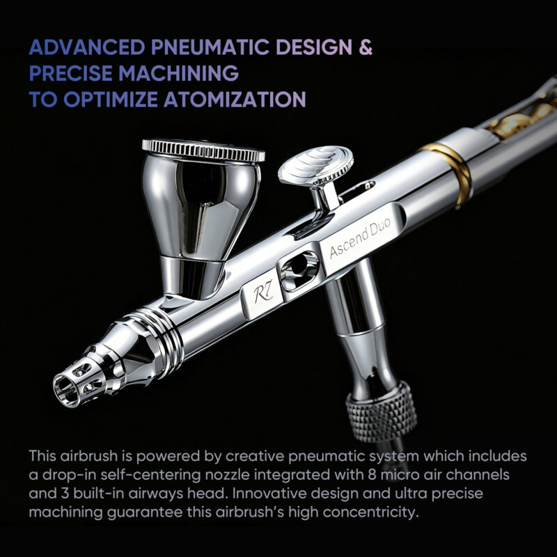 R7 Duo RDSWA Airbrush kit, Spray Gun, Airbrush Gun Dual-Action Gravity , 0.3&0.5mm Needle, Air Brush Set Makeup Nail Art Painting Model Coloring Cake Decor Silver