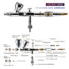 R7 Duo RDSWA Airbrush kit, Spray Gun, Airbrush Gun Dual-Action Gravity , 0.3&0.5mm Needle, Air Brush Set Makeup Nail Art Painting Model Coloring Cake Decor Silver
