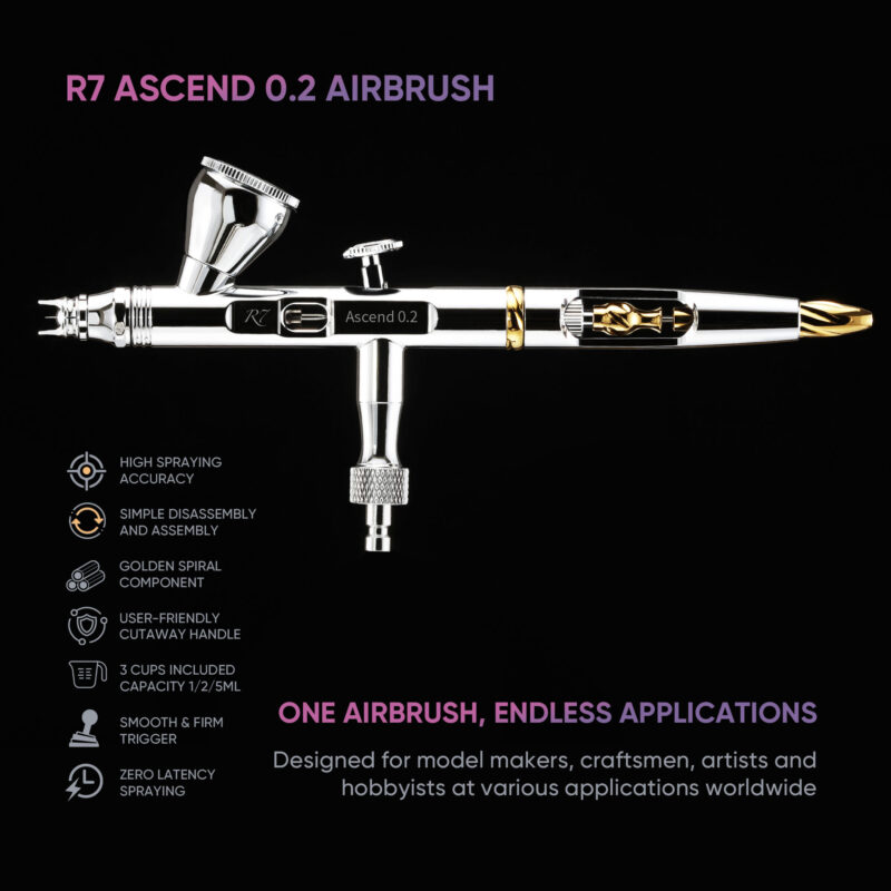 R7 RDSWA Airbrush kit, Spray Gun, Airbrush Gun Dual-Action Gravity , 0.2mm Needle, Air Brush Set Makeup Nail Art Painting Model Coloring Cake Decor Silver