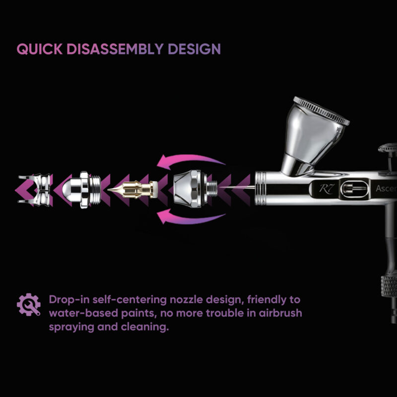 R7 RDSWA Airbrush kit, Spray Gun, Airbrush Gun Dual-Action Gravity , 0.2mm Needle, Air Brush Set Makeup Nail Art Painting Model Coloring Cake Decor Silver
