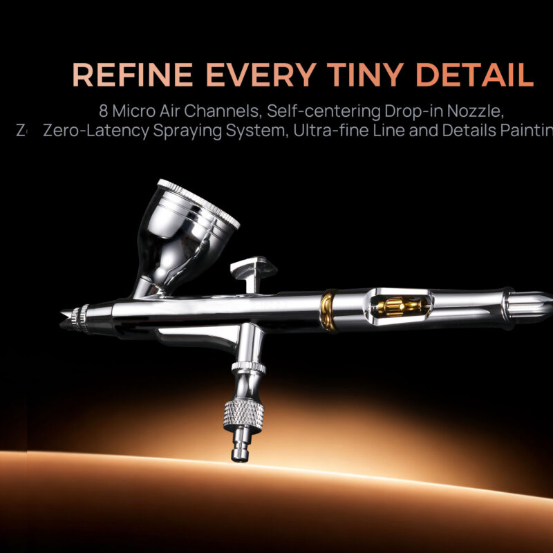 192 RDSWA Airbrush kit, Spray Gun, Airbrush Gun Dual-Action Gravity , 0.3 & 0.5 mm Needle, Air Brush Set Makeup Nail Art Painting Model Coloring Cake Decor Silver