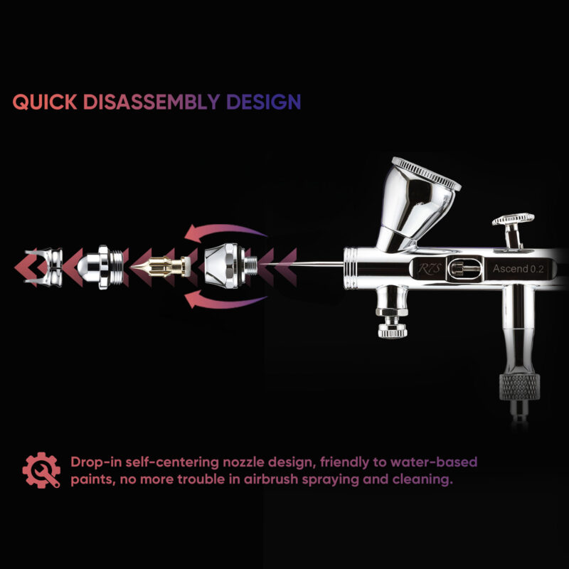 R7S RDSWA Airbrush kit, Spray Gun, Airbrush Gun Dual-Action Gravity , 0.2mm Needle, Air Brush Set Makeup Nail Art Painting Model Coloring Cake Decor Silver